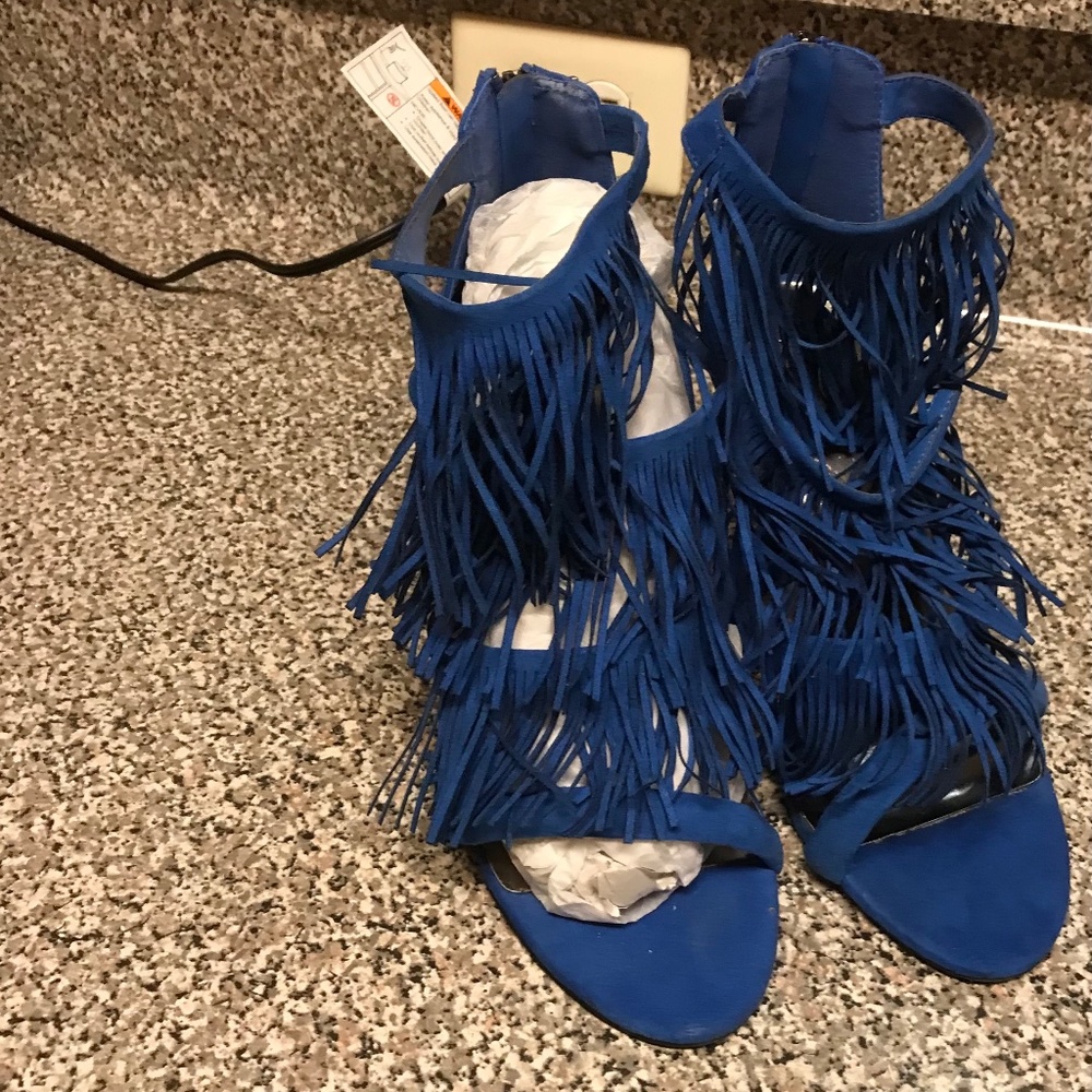 Royal Blue Fringed heeled sandal